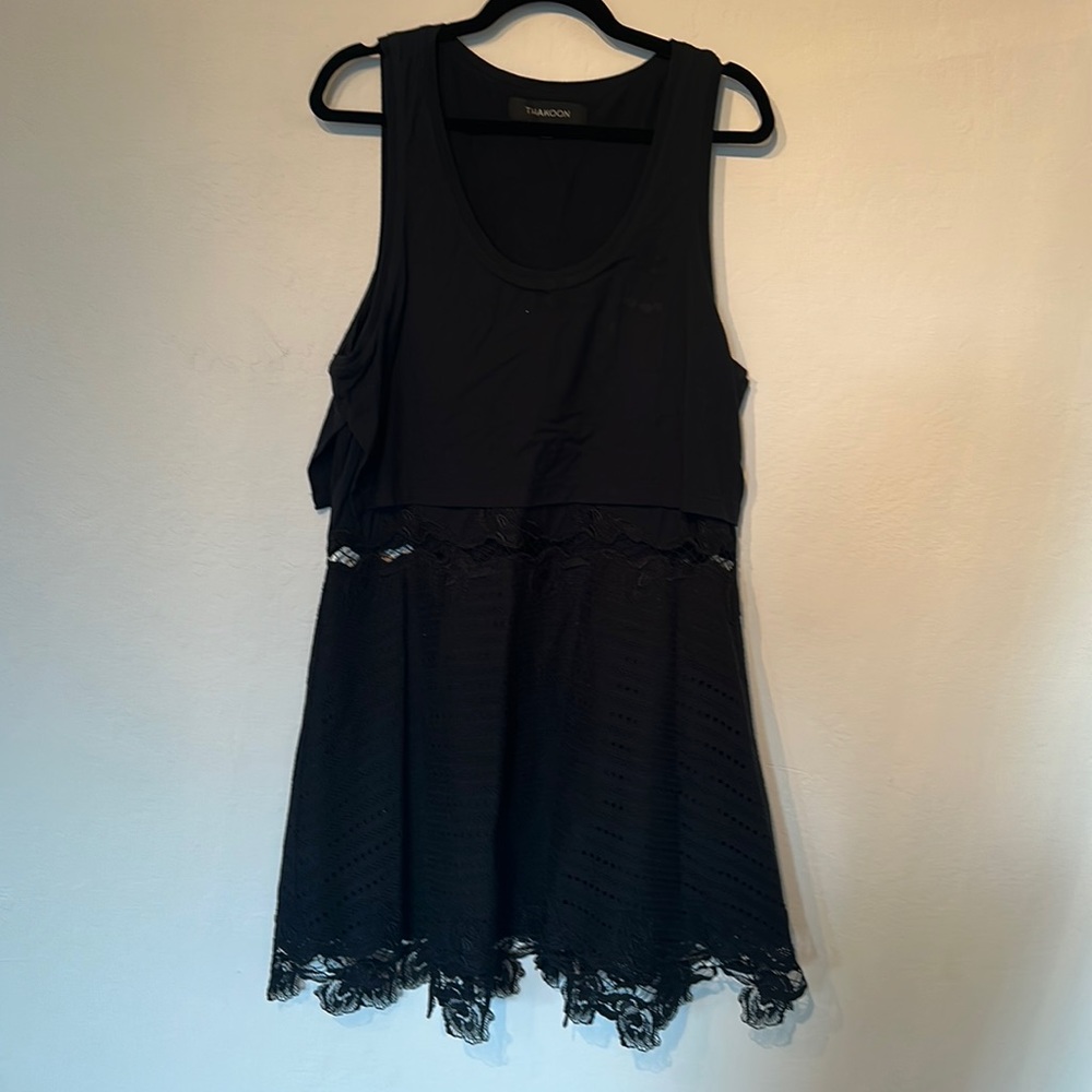 Black cotton and lace dress